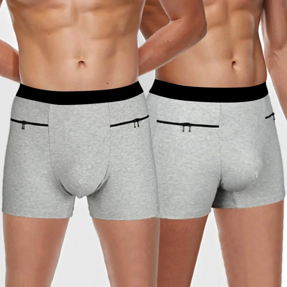Men Seamless Underwear High Waist Seamless Boxer Briefs with Double Pockets Zipper for Men Colorful Patchwork Underwear