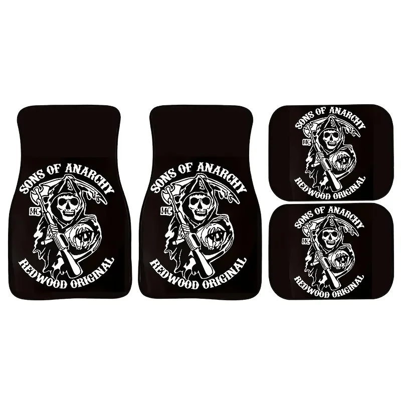 Sons of Anarchy 자동차 바닥 매트 4개 세트 - 흡수성, 미끄럼 방지, 폴리에스테르 내부 보호 액세서리, 선물
