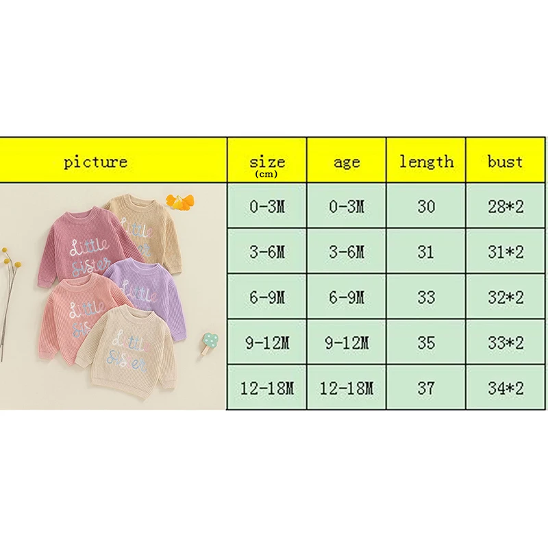 Tregren 여아 니트 스웨터, 캐주얼 다채로운 문자 자수, 따뜻한 긴팔 풀오버, 니트웨어, 0-18M