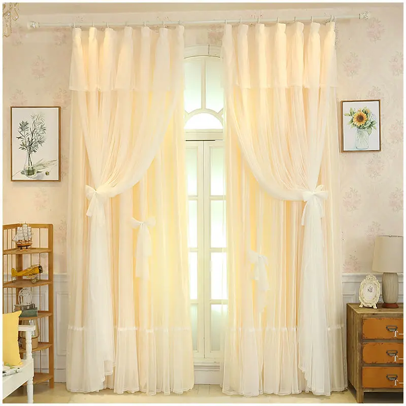 Simple Modern Solid Color Double-layer Curtain for Living Room Princess Style Semi Shade Curtain for Bedroom 3