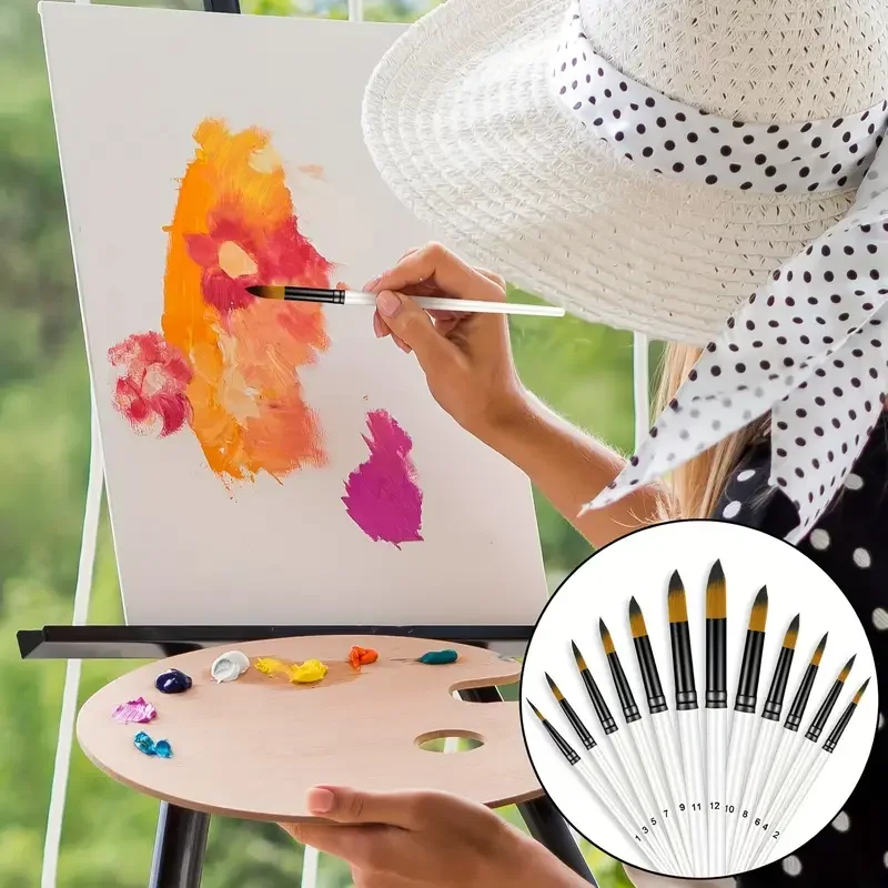 12pcs Round Paint Brush Set - Professional Nylon Bristles for Watercolor, Acrylic, Oil Painting, Face & Body Art, Nail Designs 6