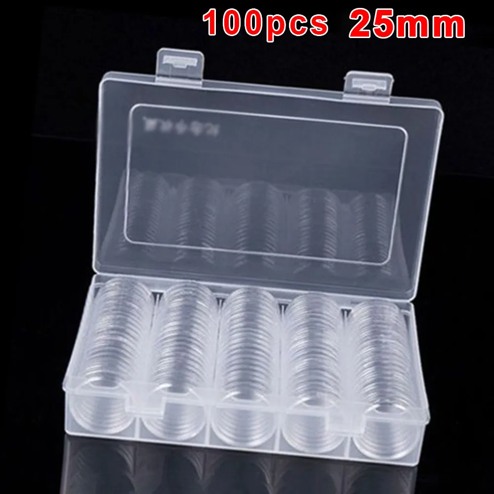 

100Pcs 25mm Clear Round Coin Capsule Holder Case Transparent Collectable Coin Storage Box for Commemorative Coin Medal Container