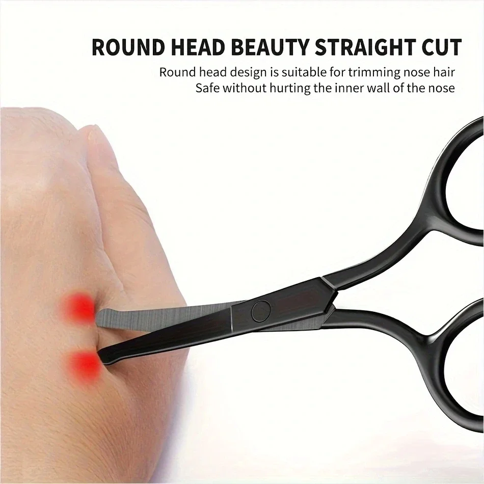 1PC Silver Mirror Light Black Round Head Safety Nose Hair Scissors Neutral Stainless Steel Scissors 4