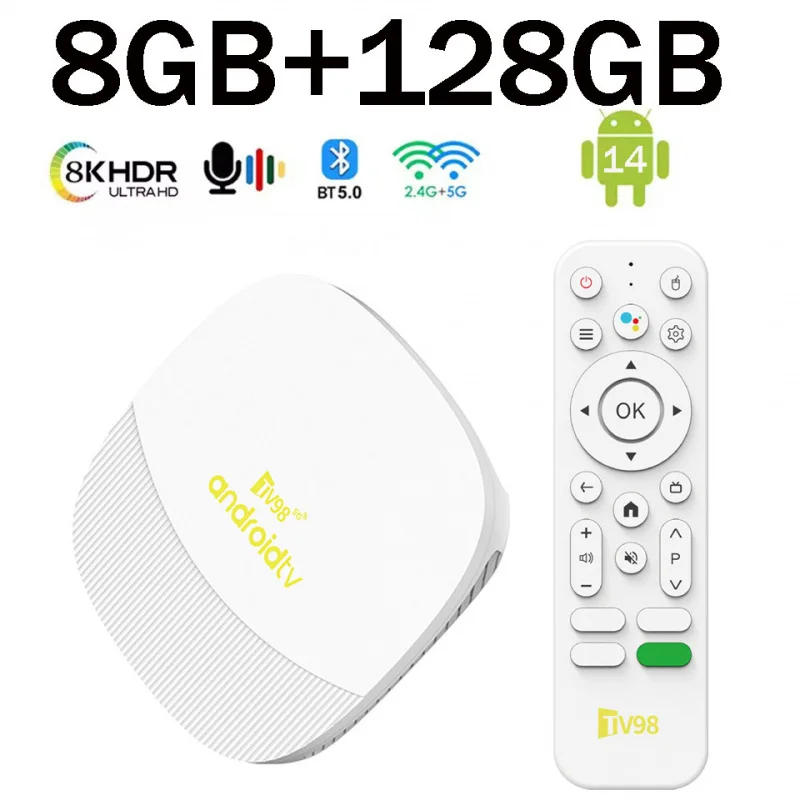TV98 ATV Max Boîte de TÉLÉVISION 4K Android 14 Wifi6 4G 5G BT Allwinner H313 Lecteur Multimédia 8GB 128GB contrôle Vocal 8K Smart Set Top Box iptv 1