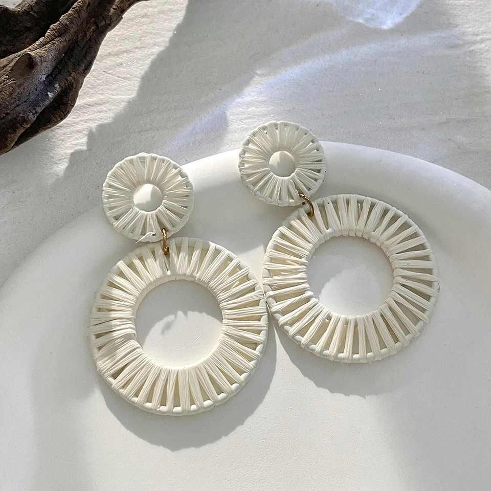 Harlermoon Polymer Clay Rattan Earring Handmade Woven Statement Boho Lightweight Drop Dangle Earrings Jewelry For Women, Polymer Clay, No Gemstone