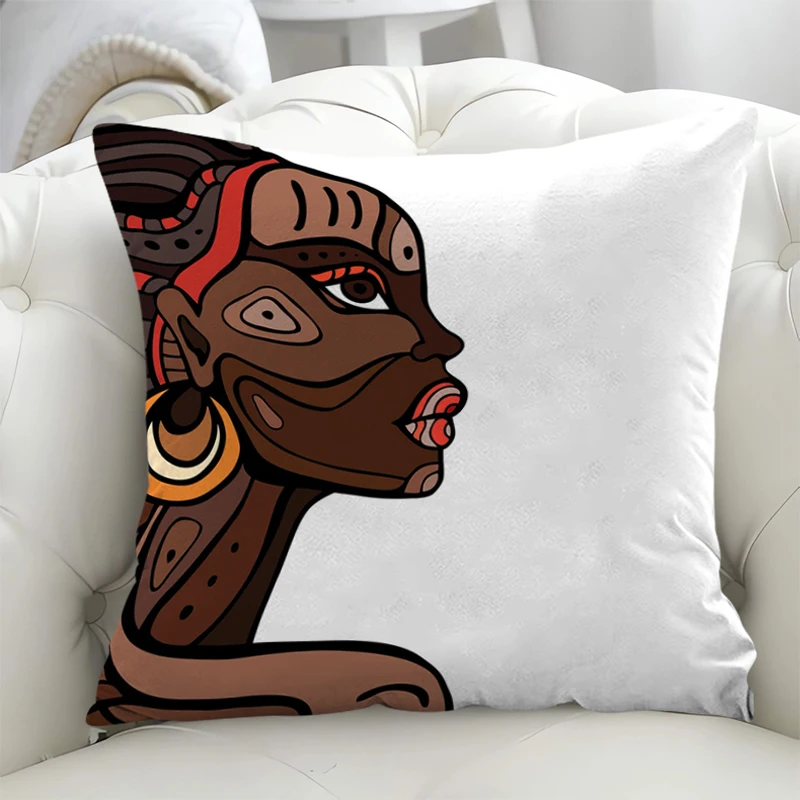 

African Woman Cushions Short Plush Double-sided Printing Couch Pillows 40x40 Cushion Cover 45x45cm Bedroom Car Sofa Room Decor