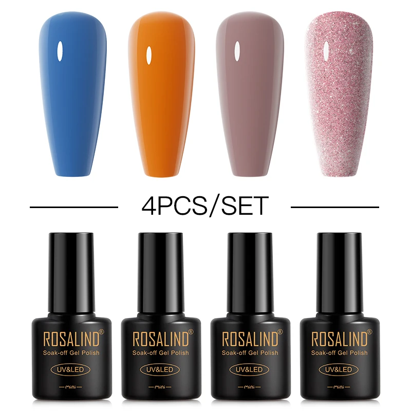 ROSALIND 4/10pcs Light Colors Nail Gel Polish Set Pure Nude Salon UV Gel Kit Semi Permanent Nail Vernis Base Top Coat Nail Art