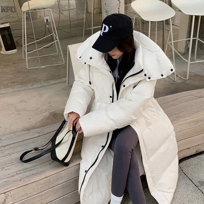 

2023 New Solid X-Long Straight Winter Coat Women Parkas Clothes Casual Hooded Warm Winter Jacket Female Outerwear