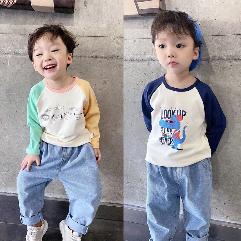 

Spring T Shirt For Boy and Girls Clothes Casual Round Neck Long Sleeve Tops Tees Cartoon Printed Cotton Shirts for Kids Children
