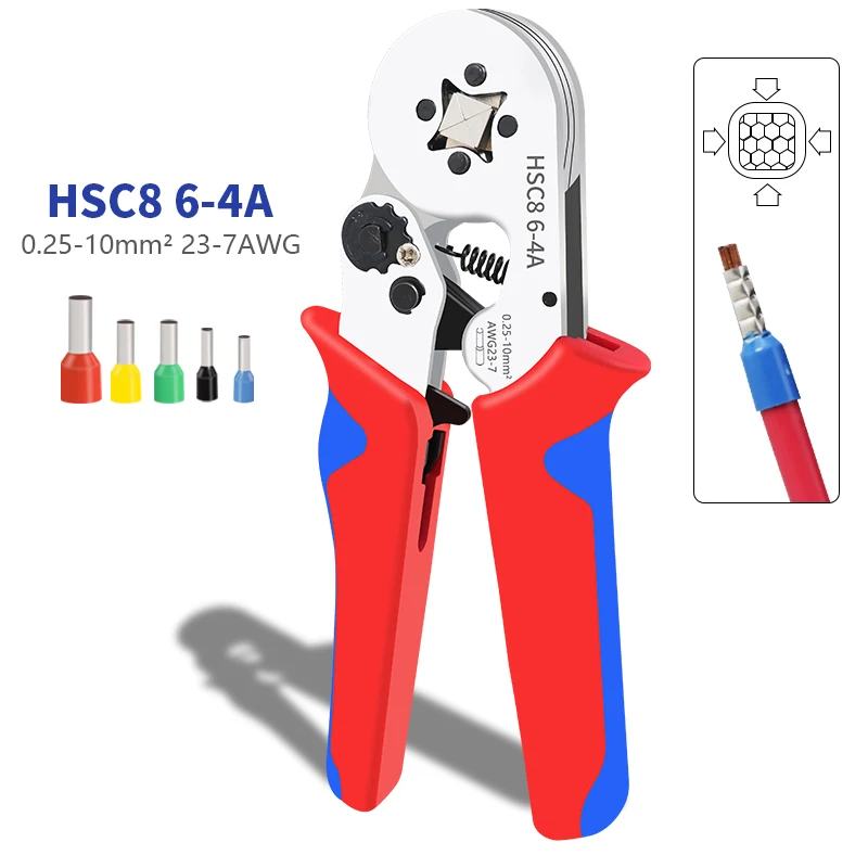 Crimping tool Crimping tools Crimping tool set Crimping pliers Ferrule Sleeves Tubular Terminal Tools HSC8 6-4 0.25-10mm2 Professional Electrician Adjustable Ratche