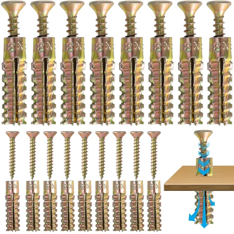 Description Picture 5 of item30/10Sets Metal Expansion Tube Pipe Serrated Self Tapping Screws Drilling Plug for Concrete Wall Bolt Anchors Screws Fasteners