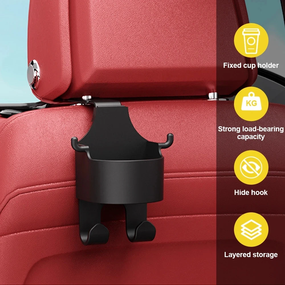 Car Seat Hook Hanger Car Seat Headrest Hook Hanger Storage Organizer Universal with Cup Holder for Handbag Fit Universal Vehicle Car Accessories