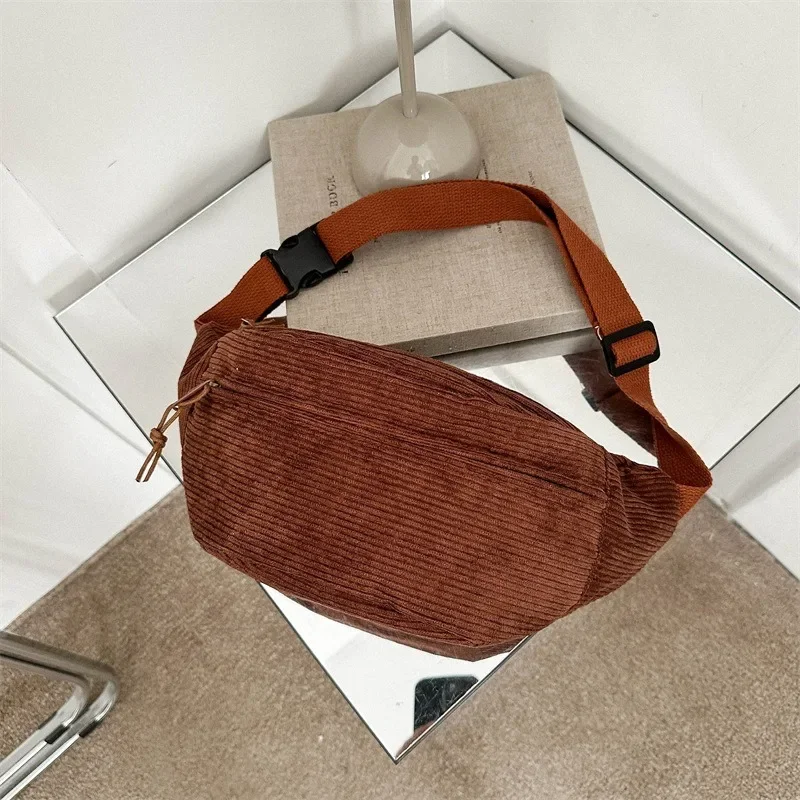 Corduroy Women Waist Bag Canvas Student Shoulder Crossbody Chest Bag Fanny Pack Fashion Phone Banana Female Bum Belt Bags