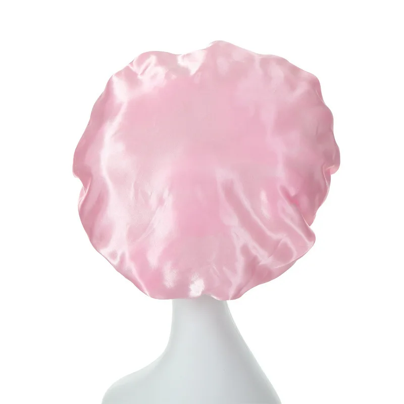 Women Night Sleep Hair Caps Silky Bonnet Satin Double Layer Adjust Head Cover Hat Shower Cap for Curly Hair Styling Accessories 4