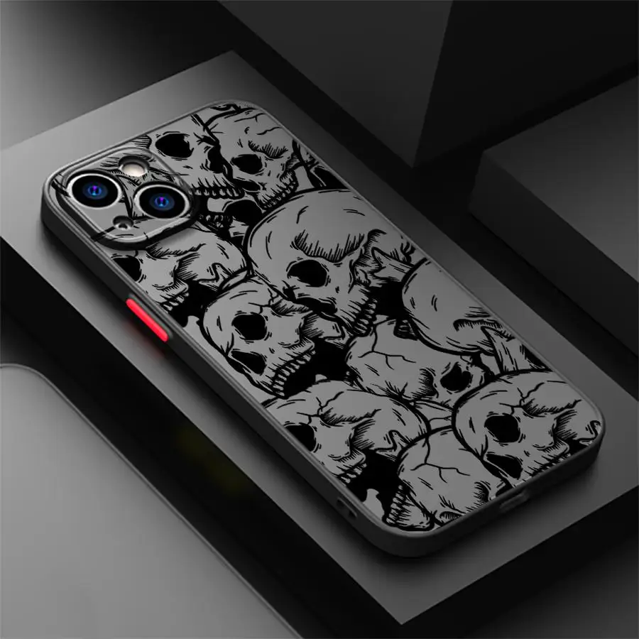 Spooky Skull Pattern Shockproof Phone Case - Air Cushion Hard Cover
