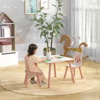 Zonekiz Ensemble table et 2 chaises Ensemble de meubles pour enfants 3 pièces pour enfants +3 ans avec imprimé animal et rose 2