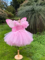 Robe de fée rose pour filles, Tutu à paillettes, robes à fleurs avec aile et bâton, nœud de cheveux, Costumes de fête d'anniversaire et d'halloween pour enfants 6