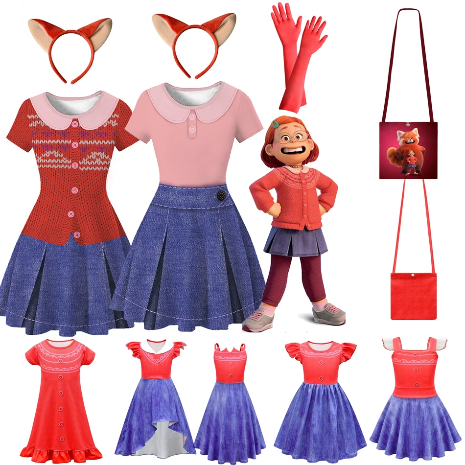 Meilin Lee Kids Girl Dress Movie Turning Red Costume Mei-Mei Cosplay Turning-Red Abbigliamento Bambini Princess Mei T Shirt Set