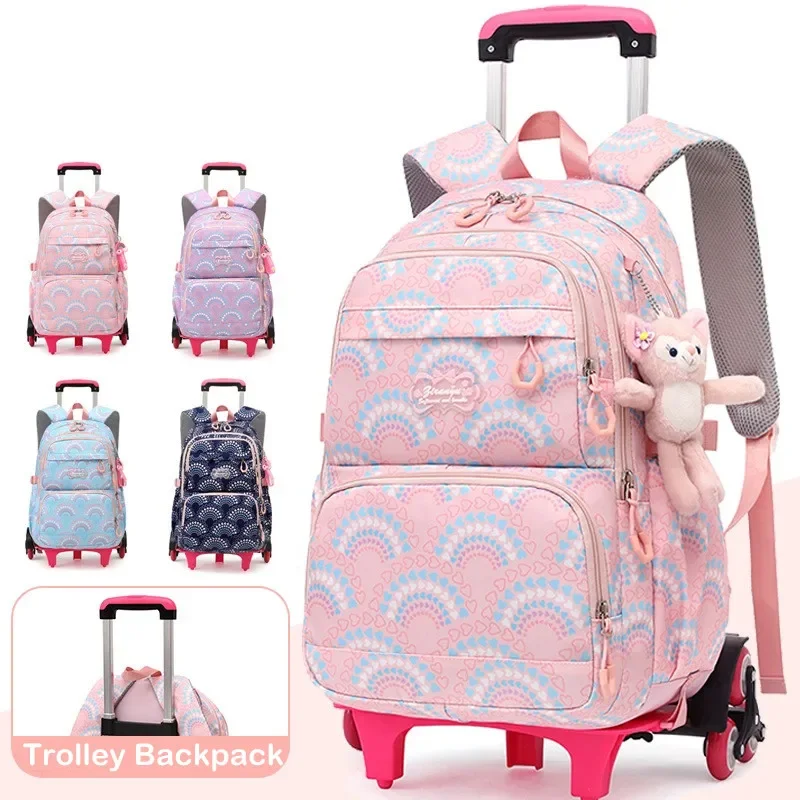 

Rolling School Bags for Girls Backpack Children Waterproof School Backpacks with Wheels Middle School Trolley Luggage Back Pack