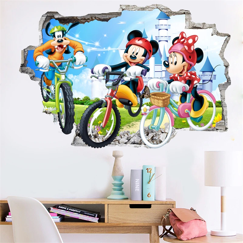 3D Cartoon Mickey Minnie Baby Home Decals Wall Stickers For Kids Room Baby Bedroom Wall Art Nursery Amusement Park PVC Poste