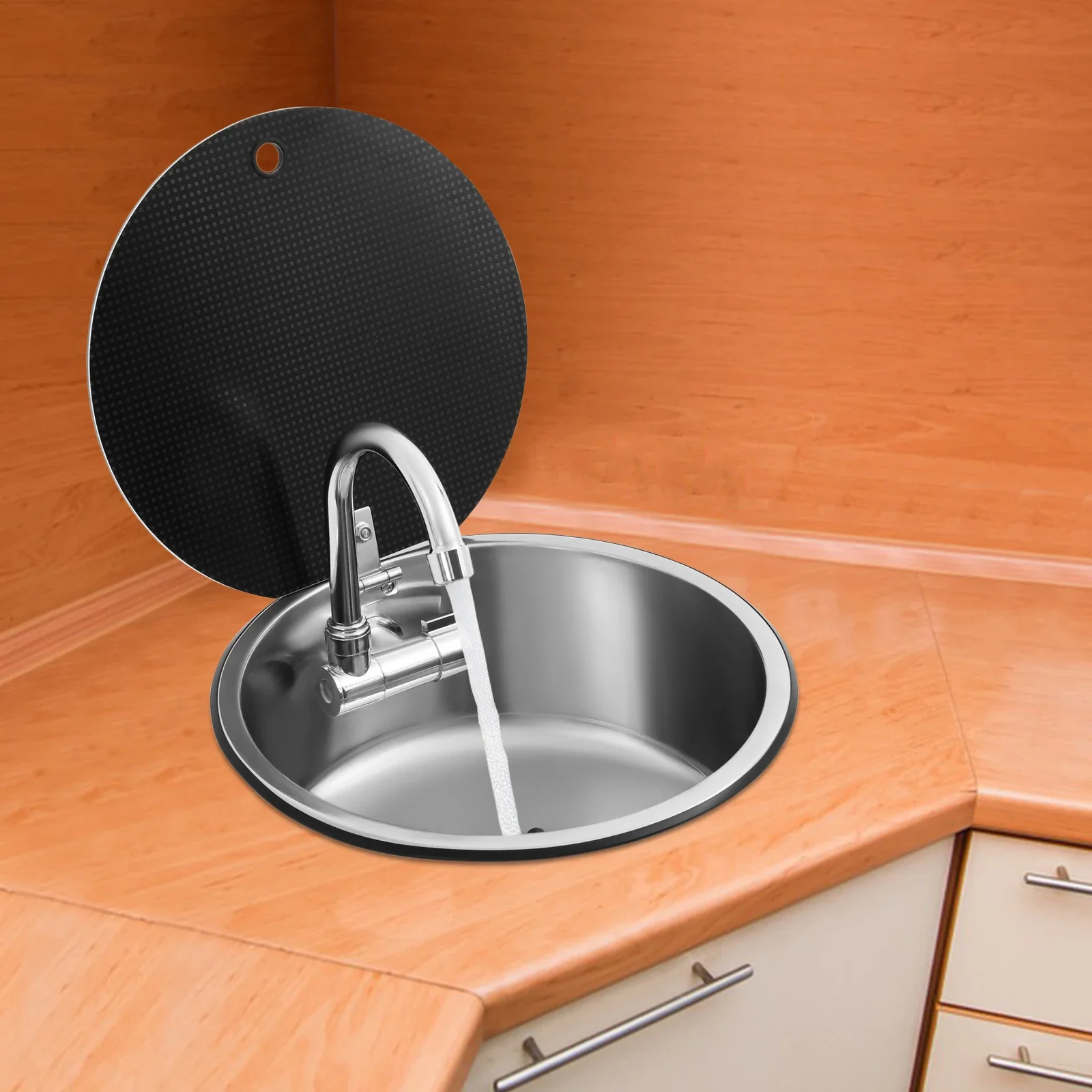 Waschbecken aus Edelstahl 304, für Wohnmobile, Yachten, Wohnmobile, mit faltbarem Wasserhahn, Abflussrohr aus gehärtetem Glas, einfache Installation – Detail 9