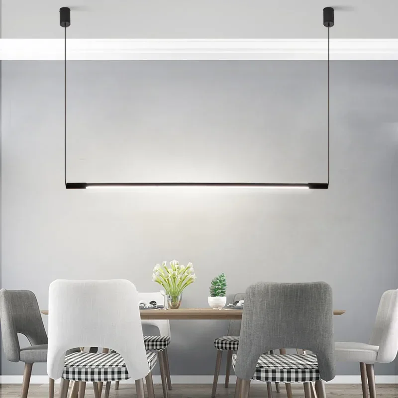 

Modern Led Linear Pendant Lamp Dimmable Black for Kitchen Table Dining Room Chandelier Designer Hanging Lighting Luster Fixture