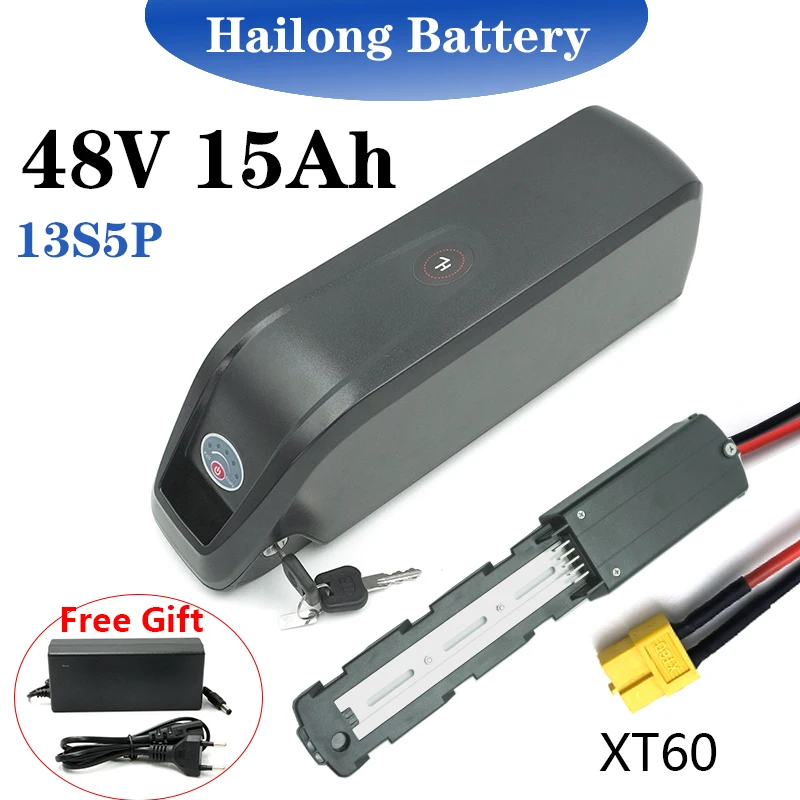 

Bicycle 48V 15AH Hailong ebike Battery 13S 5P XT60 With 30A BMS 750W 1000W 18650 Cell Free shipping and duty-free gift charger