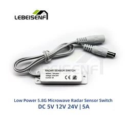Enhanced Motion Sensor Switch for LED Strip Lights - Wood/Glass/Acrylic Compatible, 5.8GHz Radar, DC5-24V Input, 5A Output (White)