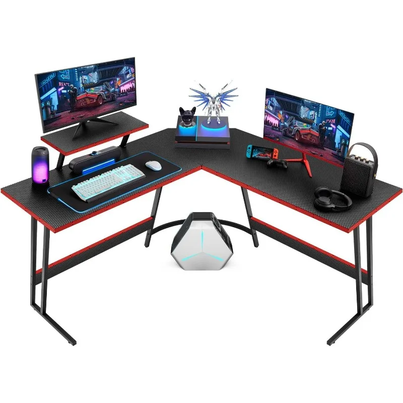 

L Shaped Gaming Desk Computer Corner Desk PC Gaming Desk Table with Large Monitor Riser Stand for Home Office Sturdy Writing
