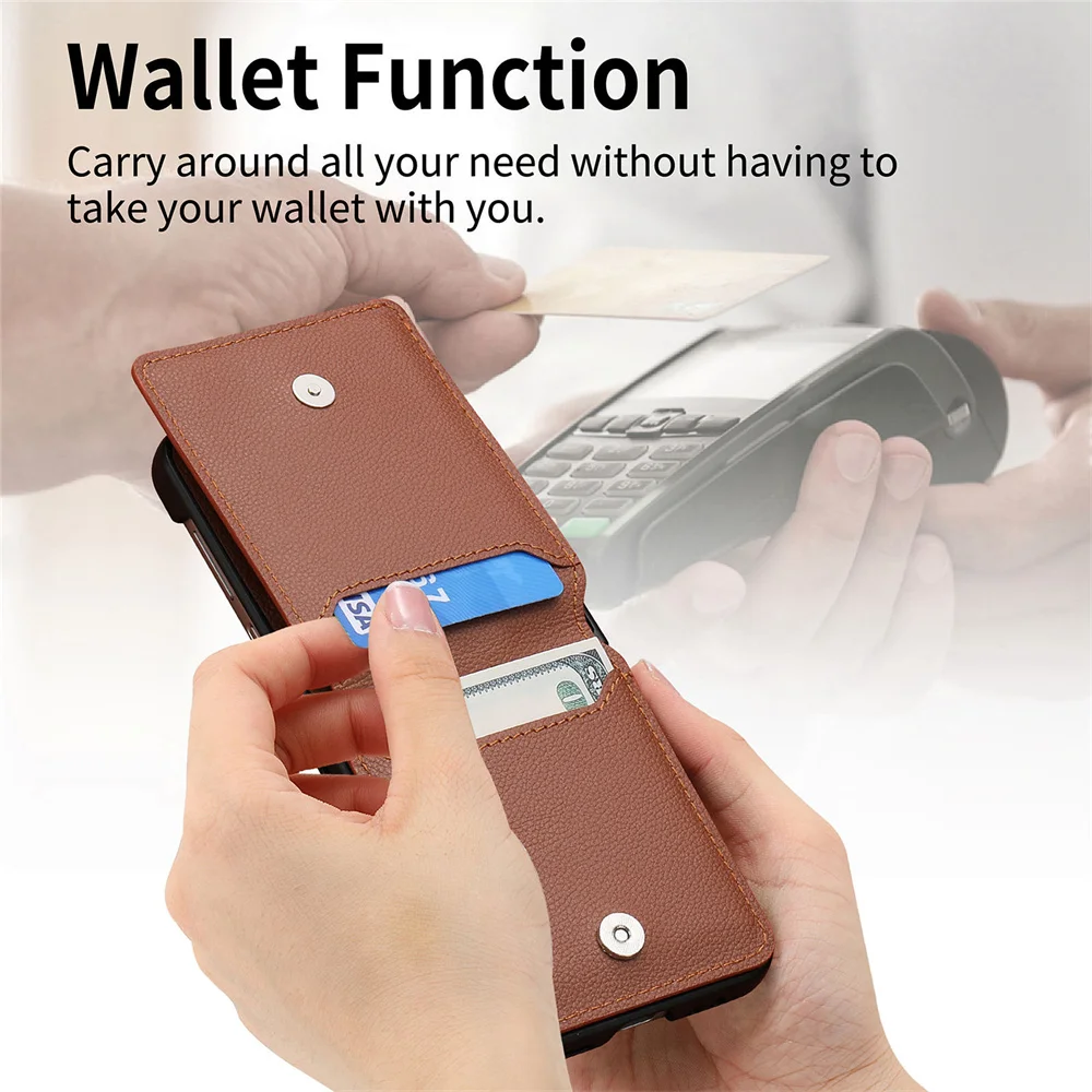 Lychee Pattern Leather Wallet Case with Card Holder and Finger Ring - Soft Protective Cover