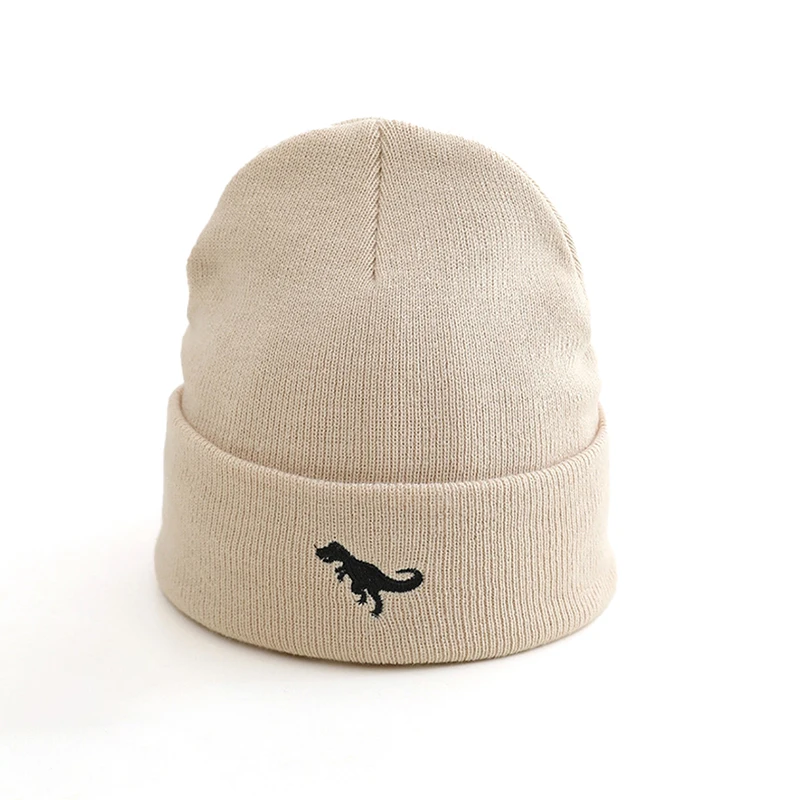 Children Autumn Winter Knitted Beanie Embroidery Cartoon Dinosaur Warm Cap Kids Boys Outdoor Windproof Pullover Hat 3-8Years