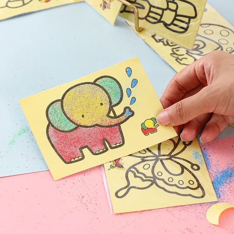 Cartoon Sand Painting Pictures DIY Drawing Education Toy for Kids Birthday Party Favors Kindergarten Prizes Treat Bag 15Pcs party toys educational toy toy gift filler