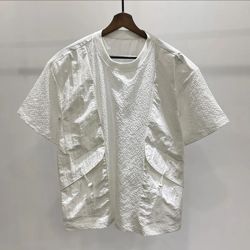 Summer Spliced Men Round Neck Short Sleeve Sweatshirt Fashion Harajuku Casual All-match 2xl Oversized Clothing Black White Daily