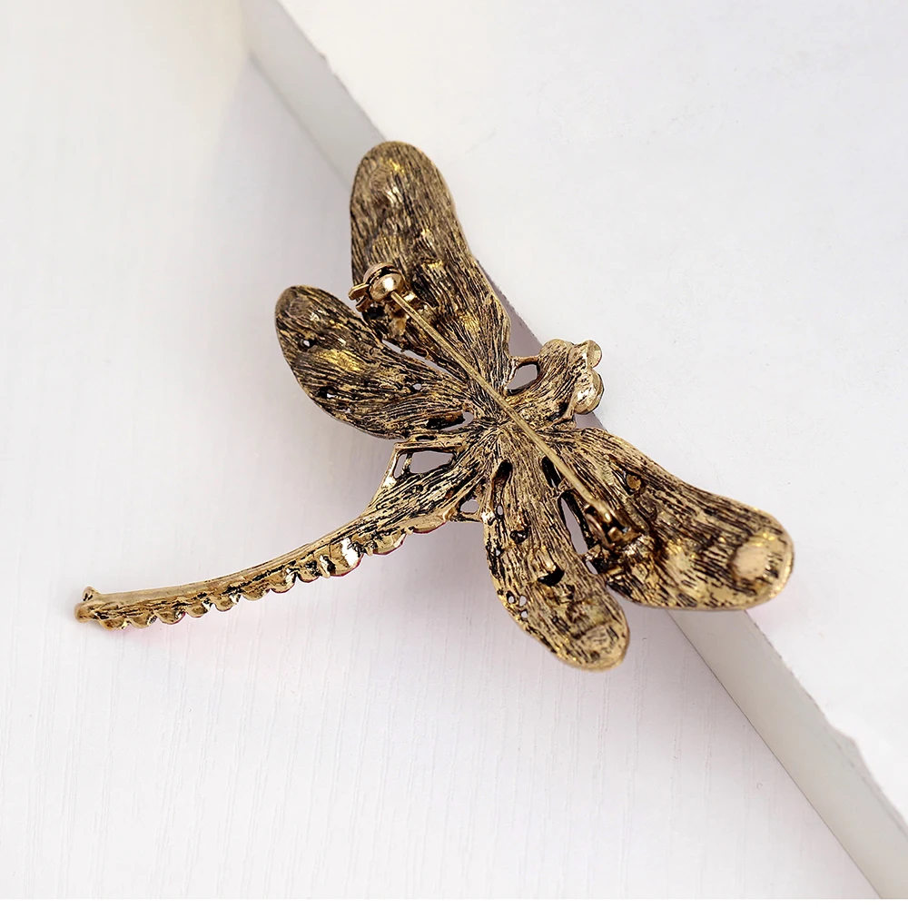 Animal Brooch Crystal Vintage Dragonfly Brooches for Women Large Insect Brooch Pin Fashion Dress Coat Accessories