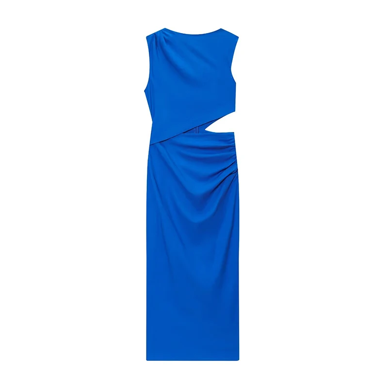 Elegant Bodycon Dress Hollow Out Long Dresses Women 2025 Summer Fashion Romantic Blue Minimalist Sleeveless Midi Dress ﻿
