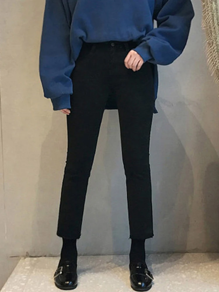 하이웨이스트 스트레이트 청바지, 카고, 한국 스트리트웨어, 패션 데님, 블랙 팬츠, 남자친구 청바지, 가을 신상