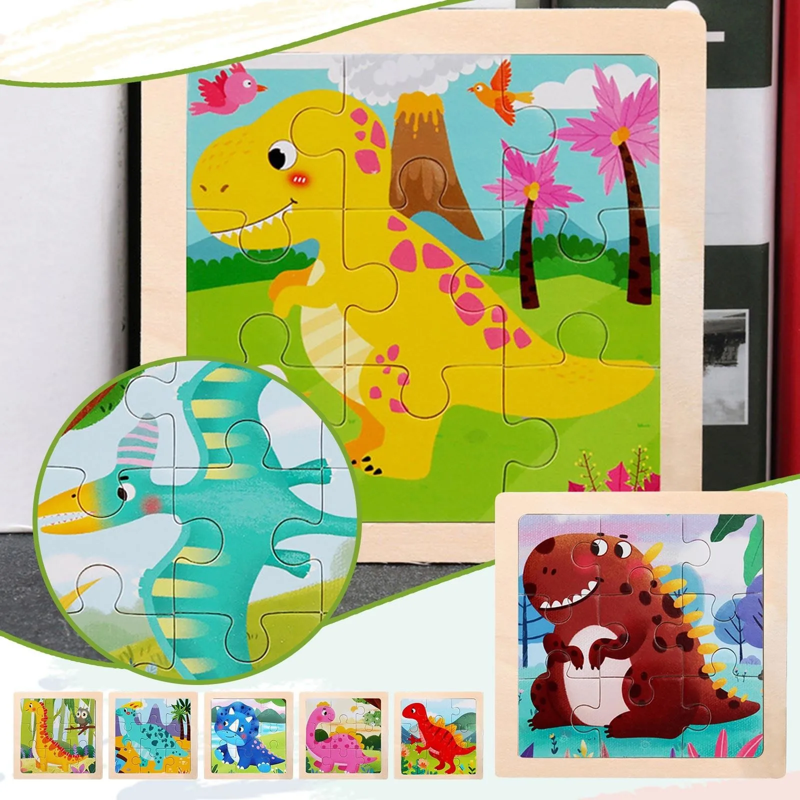 Age 6 Nine~Piece Wooden Puzzle Cartoon Animal Car Wooden Puzzle Children's Early Education Educational 2~5 Years 203000