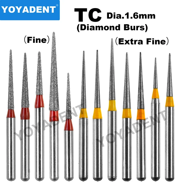 TC Type Dental Burs Extra Fine Dental Diamond Burs Dentistry Strawberries for High Speed Turbines Dia.1.6mm 10pcs/Pack
