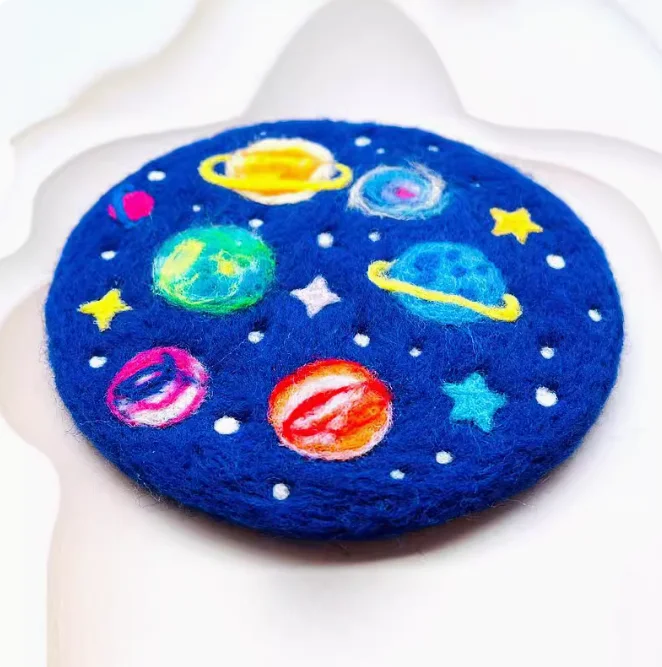 Space Planet coaster needlepoint kit wool felt needle felting decoration craft needlecraft DIY handmade