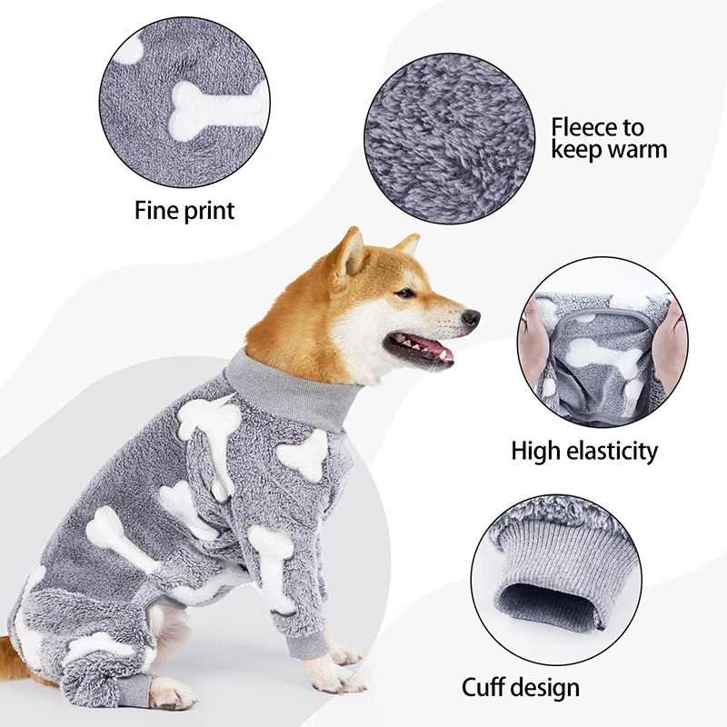 Dog Pajamas Jumpsuit - Warm Fleece Four-Legged Winter Outfit for Medium Large Dogs