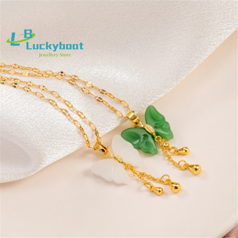 

Оригинальная новая инкрустированная нефритовая подвеска в старинном стиле, инкрустированная золотой бабочкой, Нефритовое ожерелье, подвеска в китайском стиле, роскошные ювелирные изделия