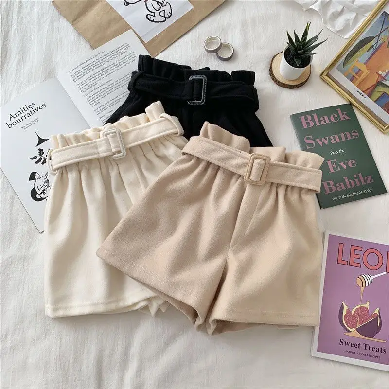 Korea Woolen Shorts Women Solid Loose All-match Korean Style Leisure Popular Ladies Trendy Simple Daily Elegant