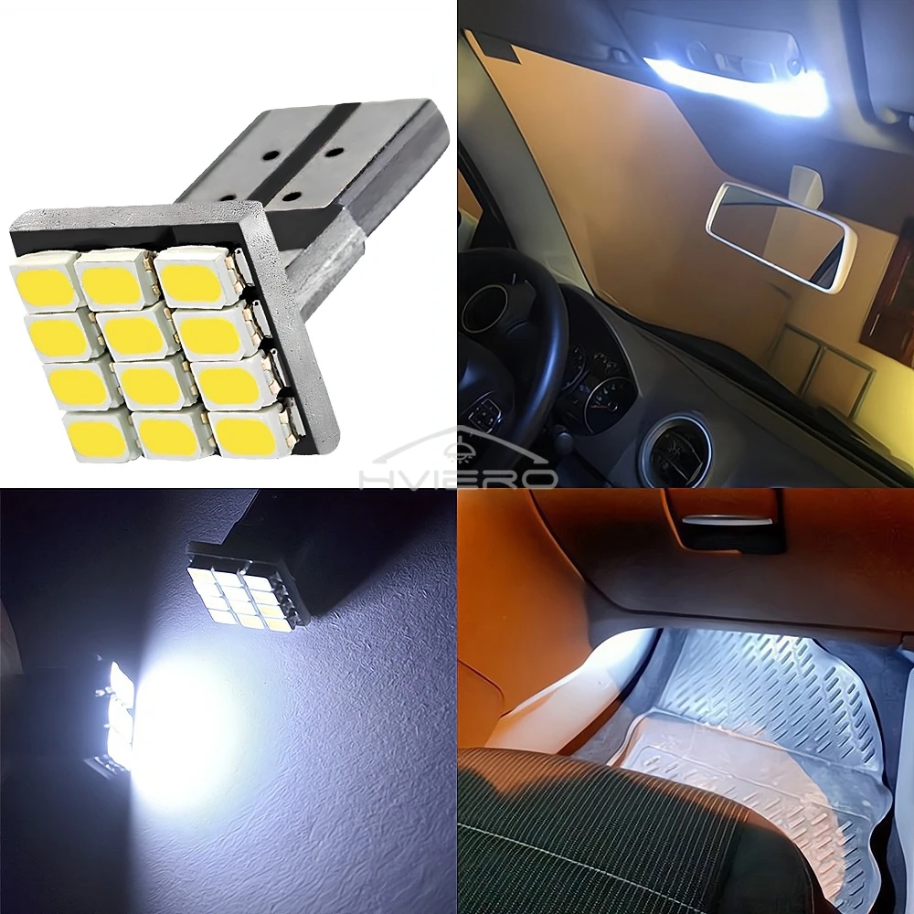 10PCS T10 W5W 12SMD 1206 자동차 웨지 화이트 LED DC 12V Canbus 오류 디코더 없음 외부 조명 번호판 램프 코너 백업 Led