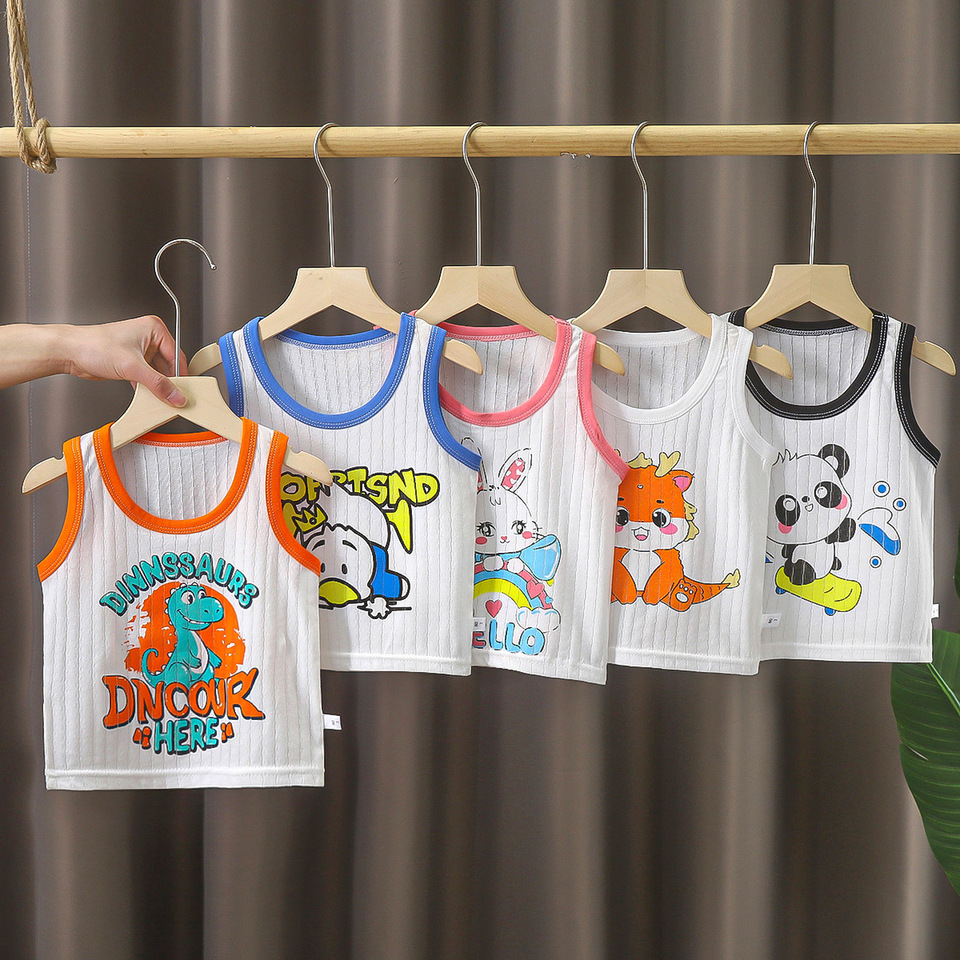 Summer Children Vests For Girls Clothing Cotton Cartoon Kids Boys Casual Tank Tops For Baby
