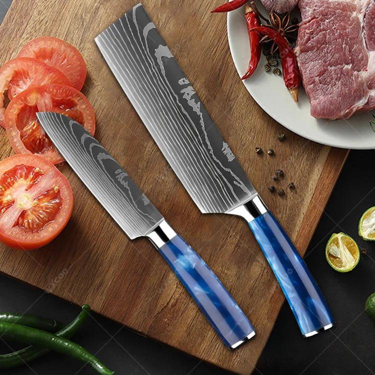 Description Picture 4 of itemDamascus Laser Engraved Chef Knife Set Santoku Knife Stainless Steel Kitchen Knives Multi-purpose Knives Cooking Tool