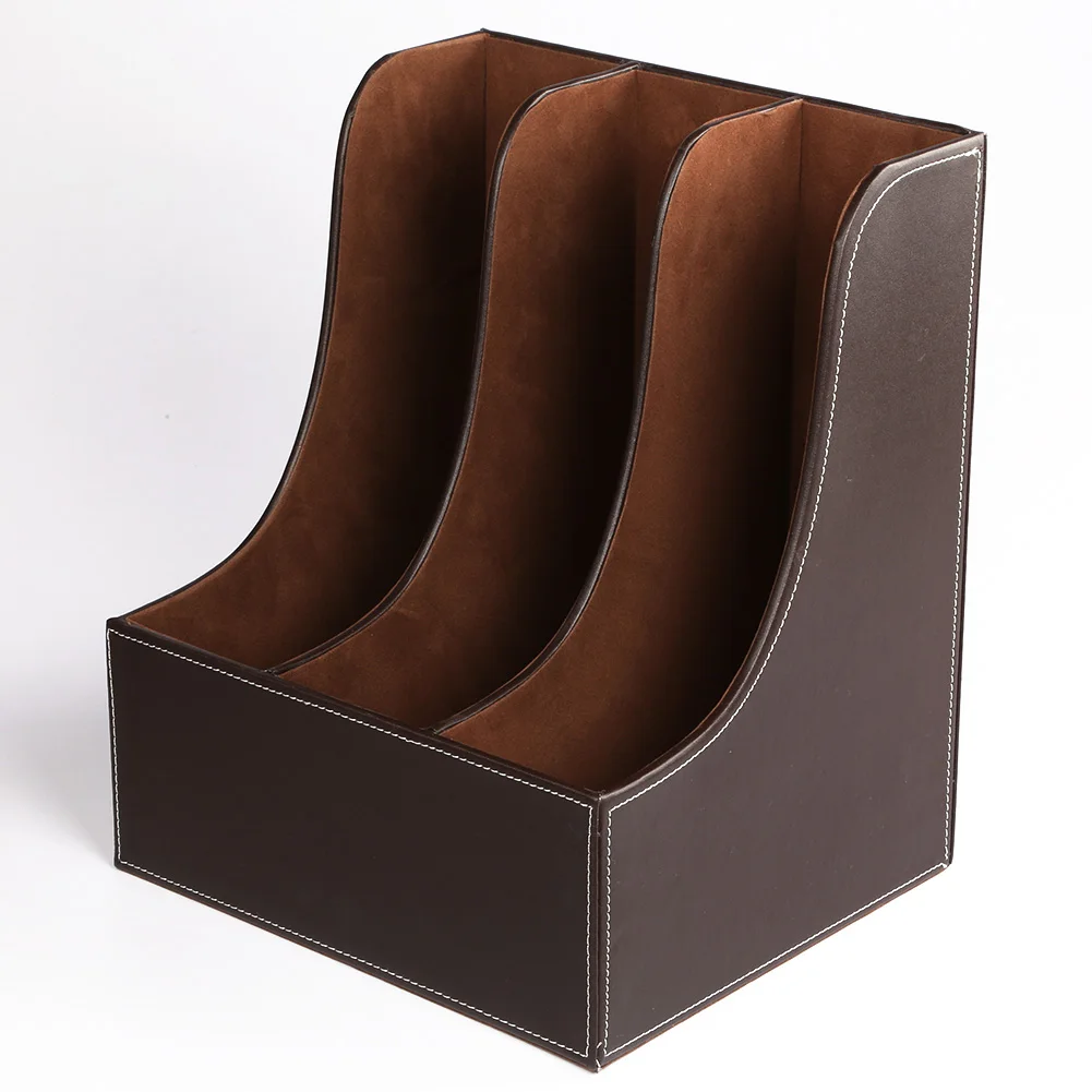 New PU Leather Magazine Display Rack Home Decor Small Brochure Holder Wooden Frame 3 Compartments Newspaper Rack Organizer