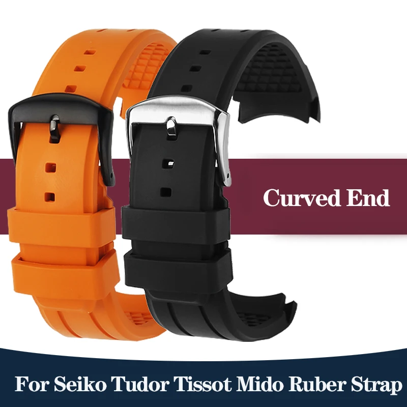 Cintura Sportiva In Gomma Fluorurata Resistente All'Usura Impermeabile Per Seiko Tudor Tissot Rolex Mido Watch Arc Curved End Ratch Strap 20Mm 22Mm