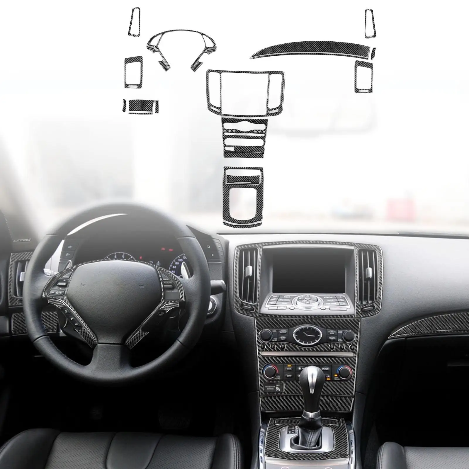 

23 Pieces Carbon Fiber Interior Decoration Replaces Decals Protectors Sticker for G37 Easy to Install Durable