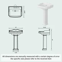 Bathroom Pedestal Sinks Pedestal Sink 23" W X 19" D Vintage Ceramic Pedestal Bathroom Sink With Overflow  3 Pre-Drilled Holes 2