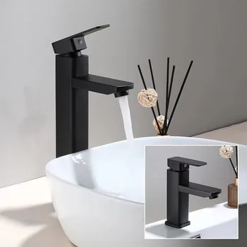 Rubinetto per bagno in ABS Miscelatore caldo freddo Rubinetti per lavabo montati su piano Rubinetto per vasca da bagno per lavabo quadrato nero 1